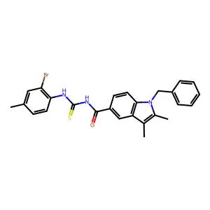 1-benzyl-N-[(2-bromo-4-methylphenyl)carbamothioyl]-2,3-dimethylindole-5-carboxamide structure