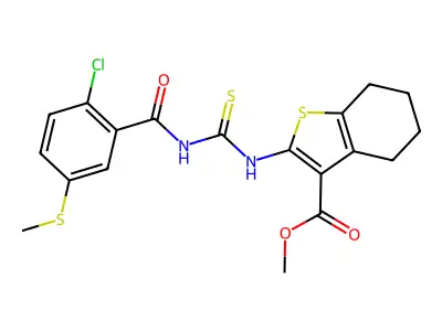 methyl 2-[({[2-chloro-5-(methylsulfanyl)benzoyl]amino}carbothioyl)amino]-4,5,6,7-tetrahydro-1-benzothiophene-3-carboxylate structure