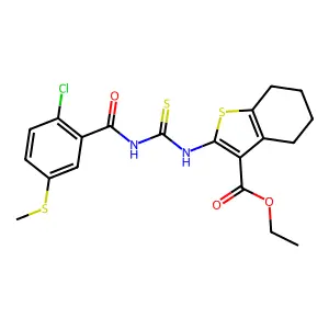 ethyl 2-[({[2-chloro-5-(methylsulfanyl)benzoyl]amino}carbothioyl)amino]-4,5,6,7-tetrahydro-1-benzothiophene-3-carboxylate structure