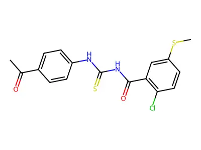 N-[(4-acetylphenyl)carbamothioyl]-2-chloro-5-methylsulfanylbenzamide structure