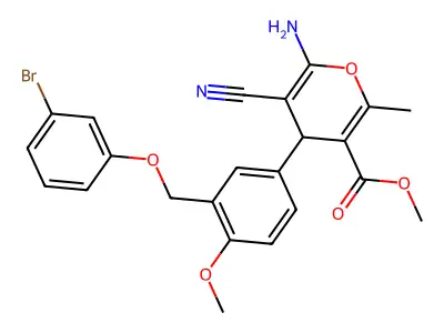 methyl 6-amino-4-{3-[(3-bromophenoxy)methyl]-4-methoxyphenyl}-5-cyano-2-methyl-4H-pyran-3-carboxylate structure
