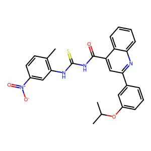 N-[(2-methyl-5-nitrophenyl)carbamothioyl]-2-(3-propan-2-yloxyphenyl)quinoline-4-carboxamide structure