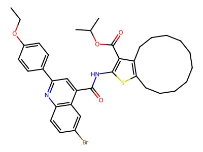 isopropyl 2-({[6-bromo-2-(4-ethoxyphenyl)-4-quinolinyl]carbonyl}amino)-4,5,6,7,8,9,10,11,12,13-decahydrocyclododeca[b]thiophene-3-carboxylate structure