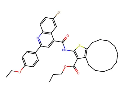 propyl 2-({[6-bromo-2-(4-ethoxyphenyl)-4-quinolinyl]carbonyl}amino)-4,5,6,7,8,9,10,11,12,13-decahydrocyclododeca[b]thiophene-3-carboxylate structure