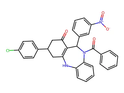 5-benzoyl-9-(4-chlorophenyl)-6-(3-nitrophenyl)-8,9,10,11-tetrahydro-6H-benzo[b][1,4]benzodiazepin-7-one structure