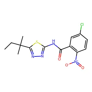 5-chloro-N-[5-(2-methylbutan-2-yl)-1,3,4-thiadiazol-2-yl]-2-nitrobenzamide structure