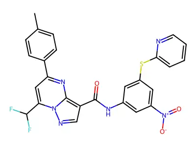 7-(difluoromethyl)-5-(4-methylphenyl)-N-(3-nitro-5-pyridin-2-ylsulfanylphenyl)pyrazolo[1,5-a]pyrimidine-3-carboxamide structure