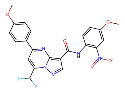 7-(difluoromethyl)-N-(4-methoxy-2-nitrophenyl)-5-(4-methoxyphenyl)pyrazolo[1,5-a]pyrimidine-3-carboxamide structure