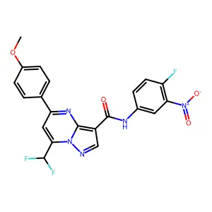 7-(difluoromethyl)-N-(4-fluoro-3-nitrophenyl)-5-(4-methoxyphenyl)pyrazolo[1,5-a]pyrimidine-3-carboxamide structure