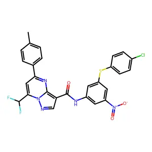 N-{3-[(4-chlorophenyl)sulfanyl]-5-nitrophenyl}-7-(difluoromethyl)-5-(4-methylphenyl)pyrazolo[1,5-a]pyrimidine-3-carboxamide structure