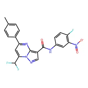 7-(difluoromethyl)-N-(4-fluoro-3-nitrophenyl)-5-(4-methylphenyl)pyrazolo[1,5-a]pyrimidine-3-carboxamide structure