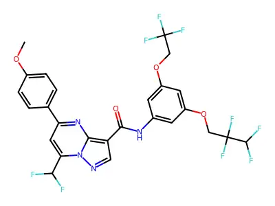 7-(difluoromethyl)-5-(4-methoxyphenyl)-N-[3-(2,2,3,3-tetrafluoropropoxy)-5-(2,2,2-trifluoroethoxy)phenyl]pyrazolo[1,5-a]pyrimidine-3-carboxamide structure