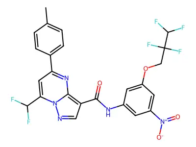 7-(difluoromethyl)-5-(4-methylphenyl)-N-[3-nitro-5-(2,2,3,3-tetrafluoropropoxy)phenyl]pyrazolo[1,5-a]pyrimidine-3-carboxamide structure