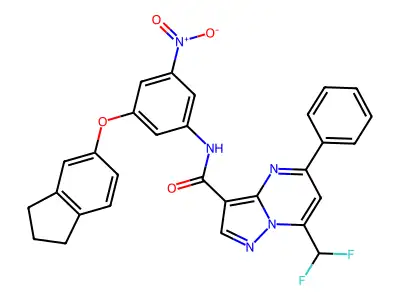 7-(difluoromethyl)-N-[3-(2,3-dihydro-1H-inden-5-yloxy)-5-nitrophenyl]-5-phenylpyrazolo[1,5-a]pyrimidine-3-carboxamide structure