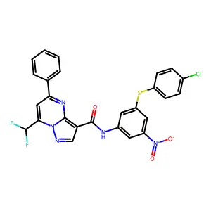 N-{3-[(4-chlorophenyl)sulfanyl]-5-nitrophenyl}-7-(difluoromethyl)-5-phenylpyrazolo[1,5-a]pyrimidine-3-carboxamide structure