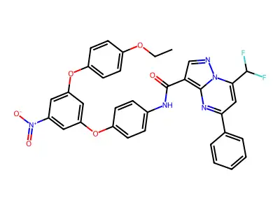 7-(difluoromethyl)-N-[4-[3-(4-ethoxyphenoxy)-5-nitrophenoxy]phenyl]-5-phenylpyrazolo[1,5-a]pyrimidine-3-carboxamide structure