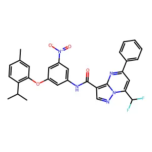 7-(difluoromethyl)-N-[3-(5-methyl-2-propan-2-ylphenoxy)-5-nitrophenyl]-5-phenylpyrazolo[1,5-a]pyrimidine-3-carboxamide structure