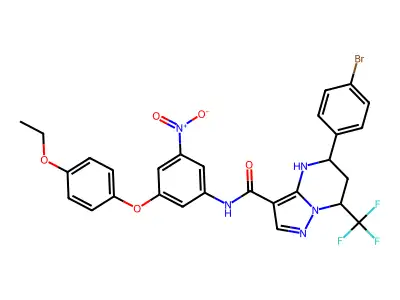 5-(4-bromophenyl)-N-{3-(4-ethoxyphenoxy)-5-nitrophenyl}-7-(trifluoromethyl)-4,5,6,7-tetrahydropyrazolo[1,5-a]pyrimidine-3-carboxamide structure