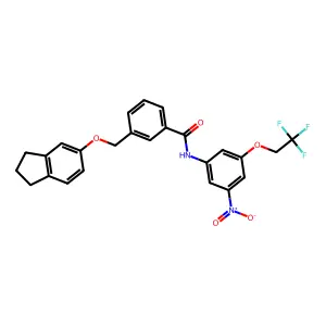 3-(2,3-dihydro-1H-inden-5-yloxymethyl)-N-[3-nitro-5-(2,2,2-trifluoroethoxy)phenyl]benzamide structure