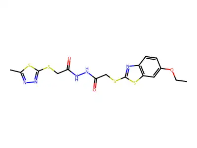 2-[(6-ethoxy-1,3-benzothiazol-2-yl)sulfanyl]-N'-[2-[(5-methyl-1,3,4-thiadiazol-2-yl)sulfanyl]acetyl]acetohydrazide structure