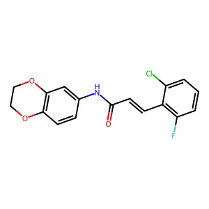 (E)-3-(2-chloro-6-fluorophenyl)-N-(2,3-dihydro-1,4-benzodioxin-6-yl)prop-2-enamide structure