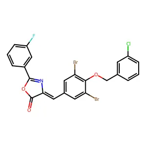 4-{3,5-dibromo-4-[(3-chlorobenzyl)oxy]benzylidene}-2-(3-fluorophenyl)-1,3-oxazol-5(4H)-one structure
