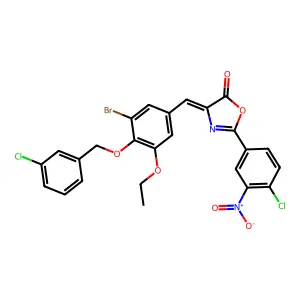 4-{3-bromo-4-[(3-chlorobenzyl)oxy]-5-ethoxybenzylidene}-2-{4-chloro-3-nitrophenyl}-1,3-oxazol-5(4H)-one structure