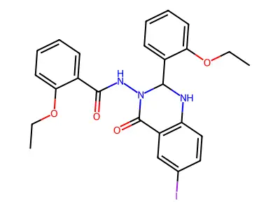 2-ethoxy-N-[2-(2-ethoxyphenyl)-6-iodo-4-oxo-1,2-dihydroquinazolin-3-yl]benzamide structure