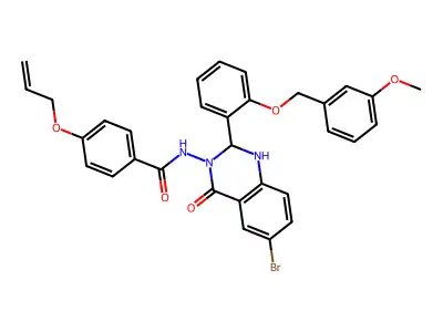 N-[6-bromo-2-[2-[(3-methoxyphenyl)methoxy]phenyl]-4-oxo-1,2-dihydroquinazolin-3-yl]-4-prop-2-enoxybenzamide structure