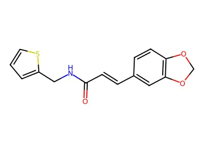 (E)-3-(1,3-benzodioxol-5-yl)-N-(thiophen-2-ylmethyl)prop-2-enamide structure