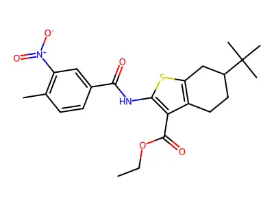 ethyl 6-tert-butyl-2-({3-nitro-4-methylbenzoyl}amino)-4,5,6,7-tetrahydro-1-benzothiophene-3-carboxylate structure