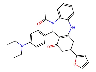 10-acetyl-11-[4-(diethylamino)phenyl]-3-(2-furyl)-2,3,4,5,10,11-hexahydro-1H-dibenzo[b,e][1,4]diazepin-1-one structure