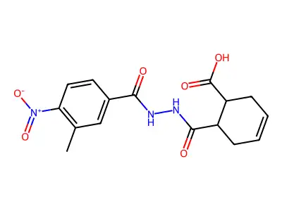 6-[(2-{4-nitro-3-methylbenzoyl}hydrazino)carbonyl]-3-cyclohexene-1-carboxylic acid structure