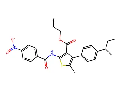 propyl 4-(4-butan-2-ylphenyl)-5-methyl-2-[(4-nitrobenzoyl)amino]thiophene-3-carboxylate structure