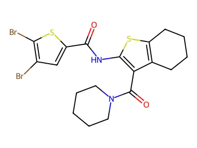 4,5-dibromo-N-[3-(piperidine-1-carbonyl)-4,5,6,7-tetrahydro-1-benzothiophen-2-yl]thiophene-2-carboxamide structure