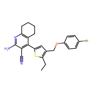 2-amino-4-{4-[(4-bromophenoxy)methyl]-5-ethyl-2-thienyl}-5,6,7,8-tetrahydro-3-quinolinecarbonitrile structure