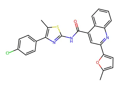 N-[4-(4-chlorophenyl)-5-methyl-1,3-thiazol-2-yl]-2-(5-methylfuran-2-yl)quinoline-4-carboxamide structure