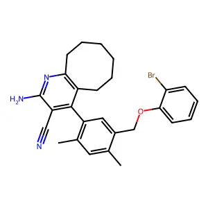 2-amino-4-{5-[(2-bromophenoxy)methyl]-2,4-dimethylphenyl}-5,6,7,8,9,10-hexahydrocycloocta[b]pyridine-3-carbonitrile structure