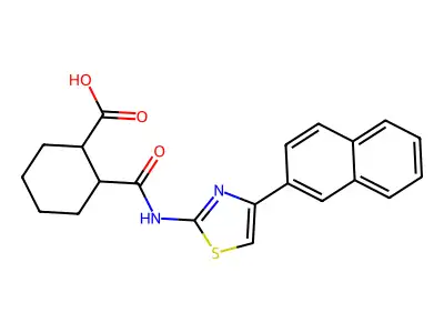 Cyclohexanecarboxylic acid, 2-[[[4-(2-naphthalenyl)-2-thiazolyl]amino]carbonyl]- structure