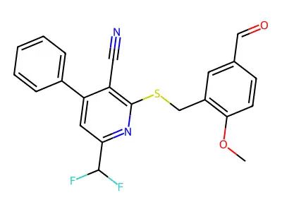 6-(Difluoromethyl)-2-[(5-formyl-2-methoxybenzyl)thio]-4-phenylnicotinonitrile structure