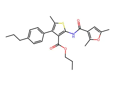 propyl 2-[(2,5-dimethyl-3-furoyl)amino]-5-methyl-4-(4-propylphenyl)-3-thiophenecarboxylate structure