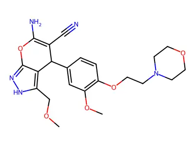 6-amino-3-(methoxymethyl)-4-[3-methoxy-4-(2-morpholin-4-ylethoxy)phenyl]-2,4-dihydropyrano[2,3-c]pyrazole-5-carbonitrile structure