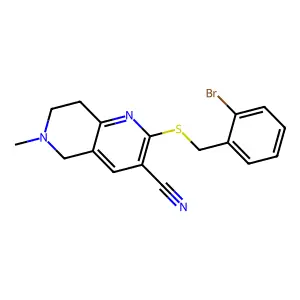 2-[(2-bromobenzyl)sulfanyl]-6-methyl-5,6,7,8-tetrahydro[1,6]naphthyridine-3-carbonitrile structure