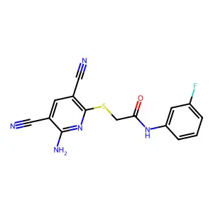 2-(6-amino-3,5-dicyanopyridin-2-yl)sulfanyl-N-(3-fluorophenyl)acetamide structure