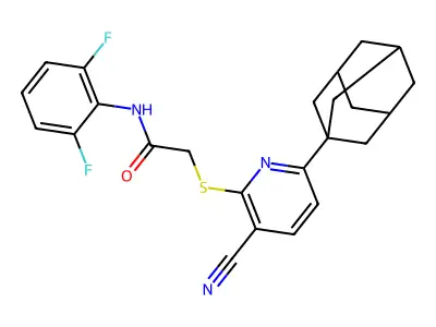 2-[6-(1-adamantyl)-3-cyanopyridin-2-yl]sulfanyl-N-(2,6-difluorophenyl)acetamide structure
