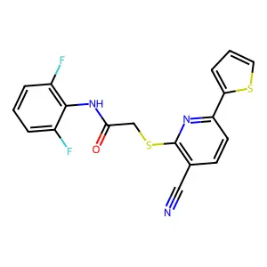 2-(3-cyano-6-thiophen-2-ylpyridin-2-yl)sulfanyl-N-(2,6-difluorophenyl)acetamide structure