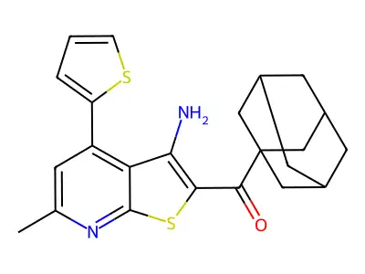 1-Adamantyl-(3-amino-6-methyl-4-thiophen-2-ylthieno[2,3-b]pyridin-2-yl)methanone structure
