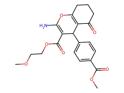2-methoxyethyl 2-amino-4-[4-(methoxycarbonyl)phenyl]-5-oxo-5,6,7,8-tetrahydro-4H-chromene-3-carboxylate structure