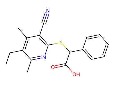 [(3-Cyano-5-ethyl-4,6-dimethylpyridin-2-yl)sulfanyl](phenyl)acetic acid structure