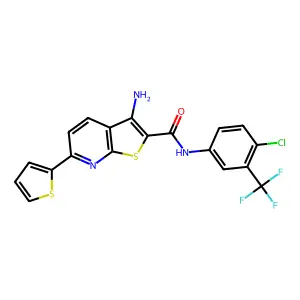 3-amino-N-[4-chloro-3-(trifluoromethyl)phenyl]-6-(2-thienyl)thieno[2,3-b]pyridine-2-carboxamide structure
